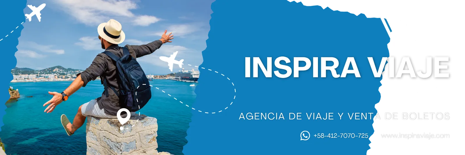 Banner de Inspira Viaje: agencia de viaje y venta de boletos. WhatsApp +58 412 7070 725 y www.inspiraviaje.com